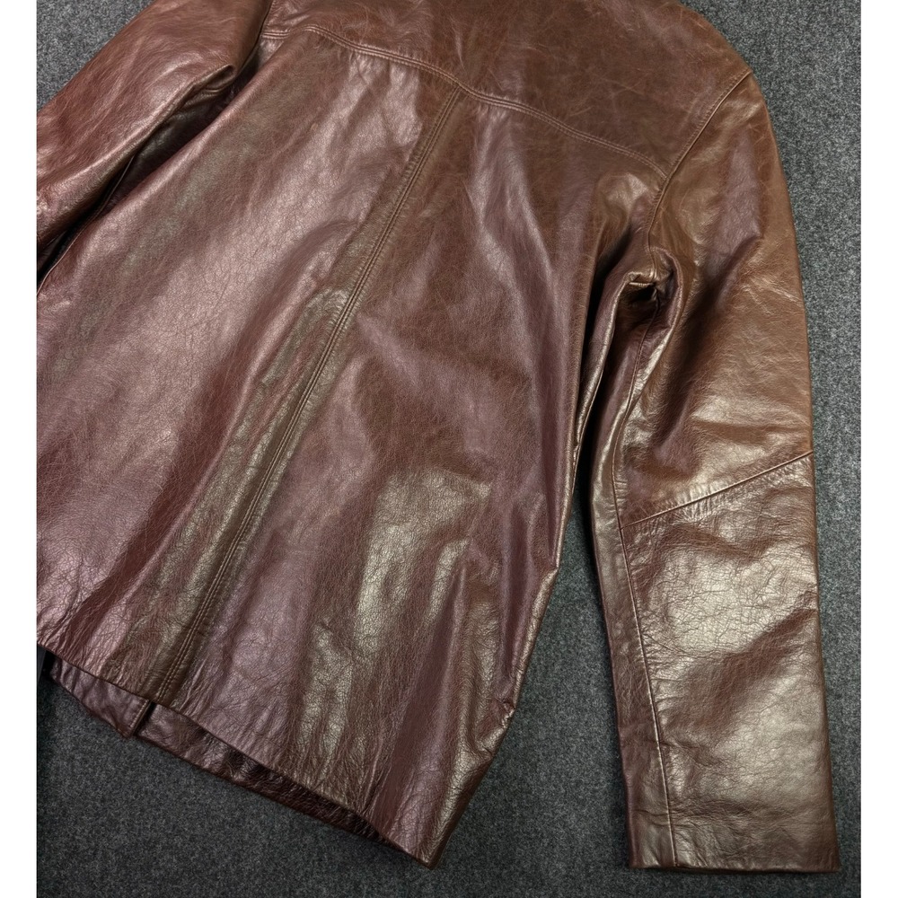 Vintage Eddie Bauer Leather Outer Jacket Womens Size XS Brown 4 Button Yoke Coat - Picture 6 of 10